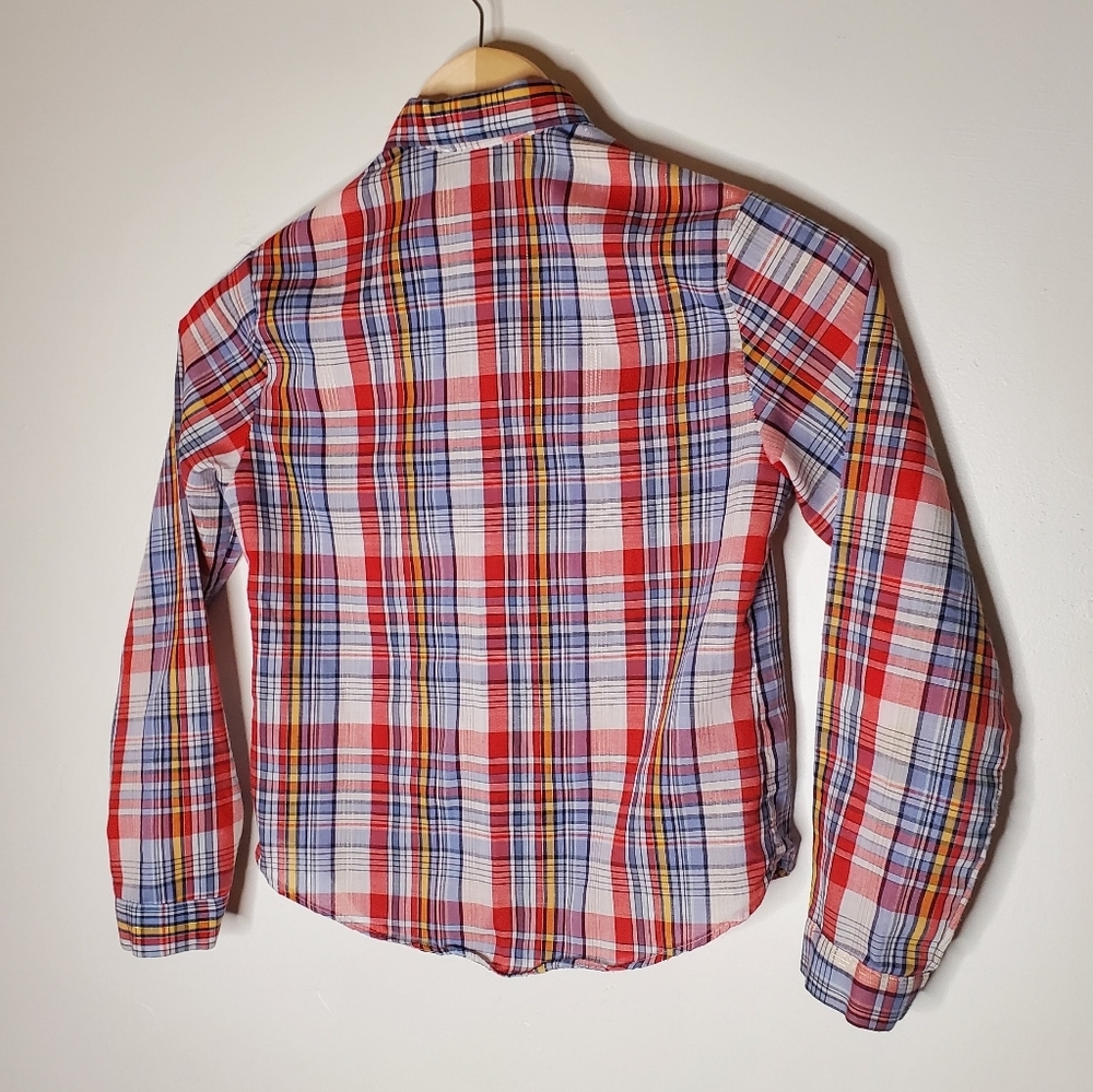 Bright and Basic Multi-color Vintage Plaid Shirt with Metallic Gold Threads - Picture 9 of 12